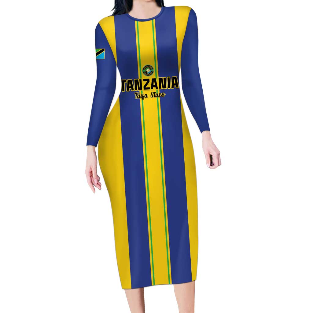 Custom Tanzania Football Long Sleeve Bodycon Dress Sporty Style