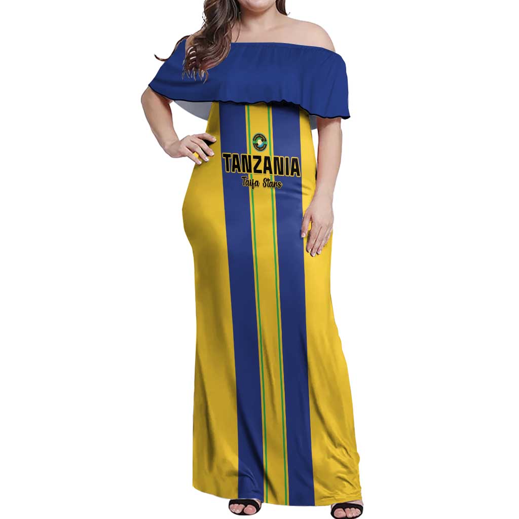 Custom Tanzania Football Off Shoulder Maxi Dress Sporty Style