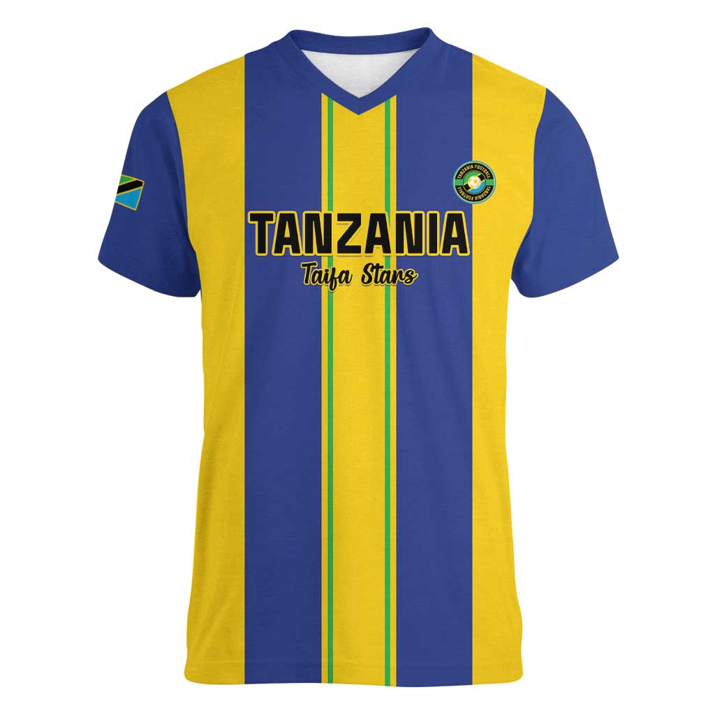 Custom Tanzania Football Women V-Neck T-Shirt Sporty Style