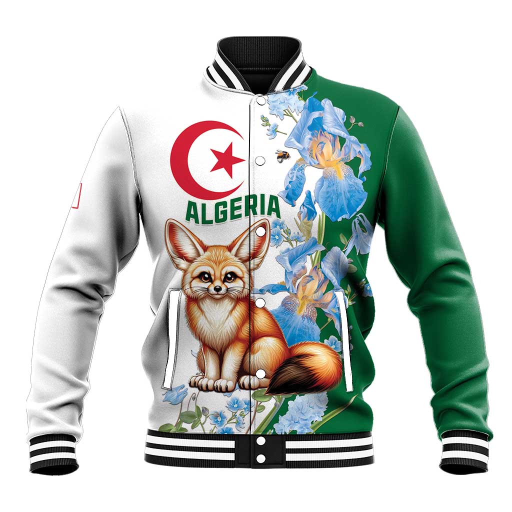 Algeria Fennec Fox Baseball Jacket Blue Isris Flower