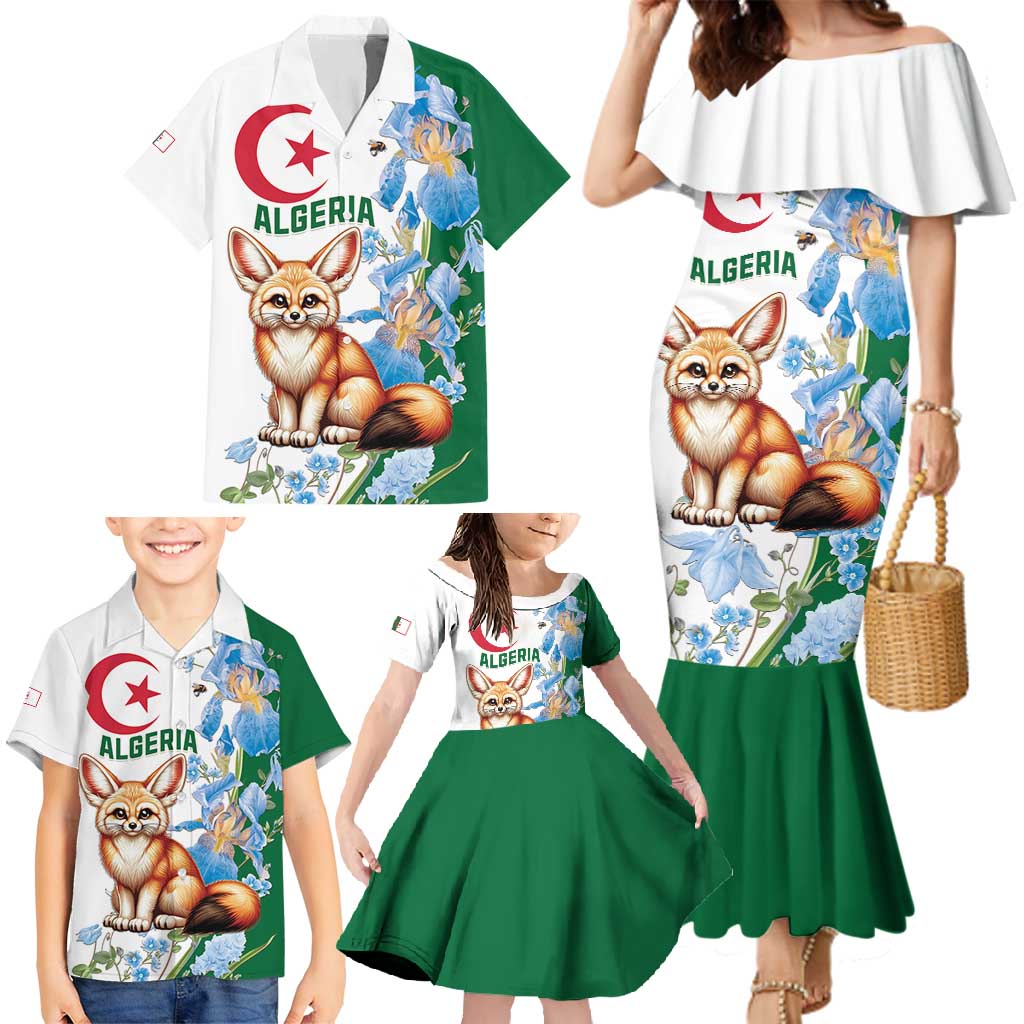 Algeria Fennec Fox Family Matching Mermaid Dress and Hawaiian Shirt Blue Isris Flower