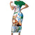 Algeria Fennec Fox Family Matching Short Sleeve Bodycon Dress and Hawaiian Shirt Blue Isris Flower