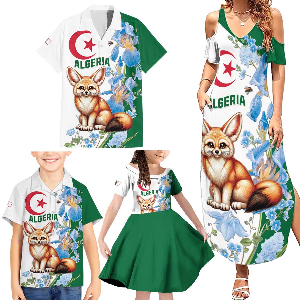 Algeria Fennec Fox Family Matching Summer Maxi Dress and Hawaiian Shirt Blue Isris Flower