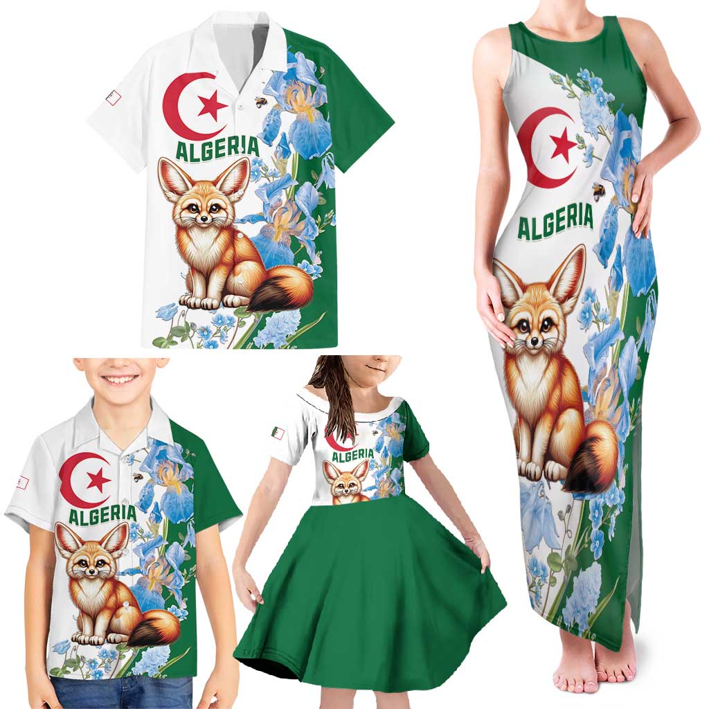 Algeria Fennec Fox Family Matching Tank Maxi Dress and Hawaiian Shirt Blue Isris Flower