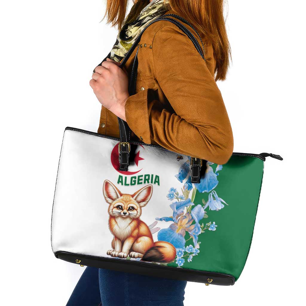 Algeria Fennec Fox Leather Tote Bag Blue Isris Flower