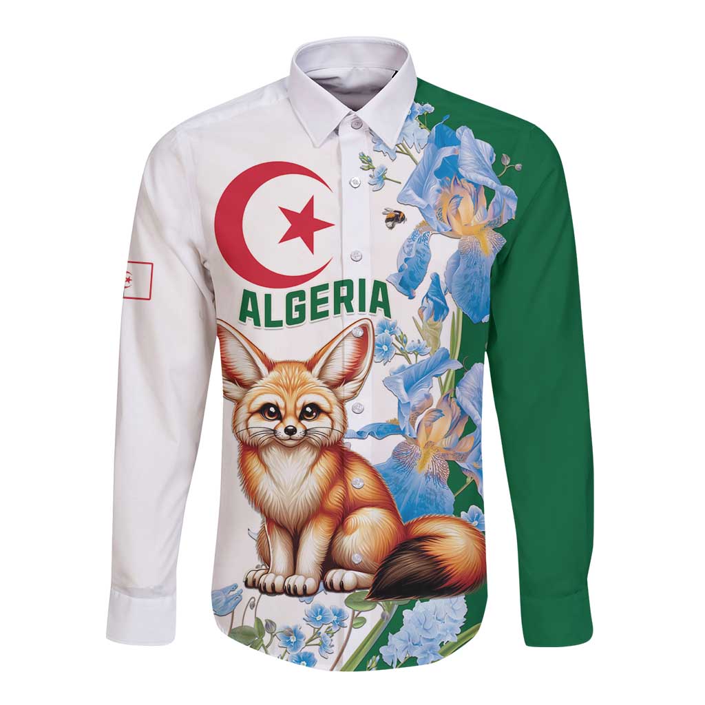 Algeria Fennec Fox Long Sleeve Button Shirt Blue Isris Flower