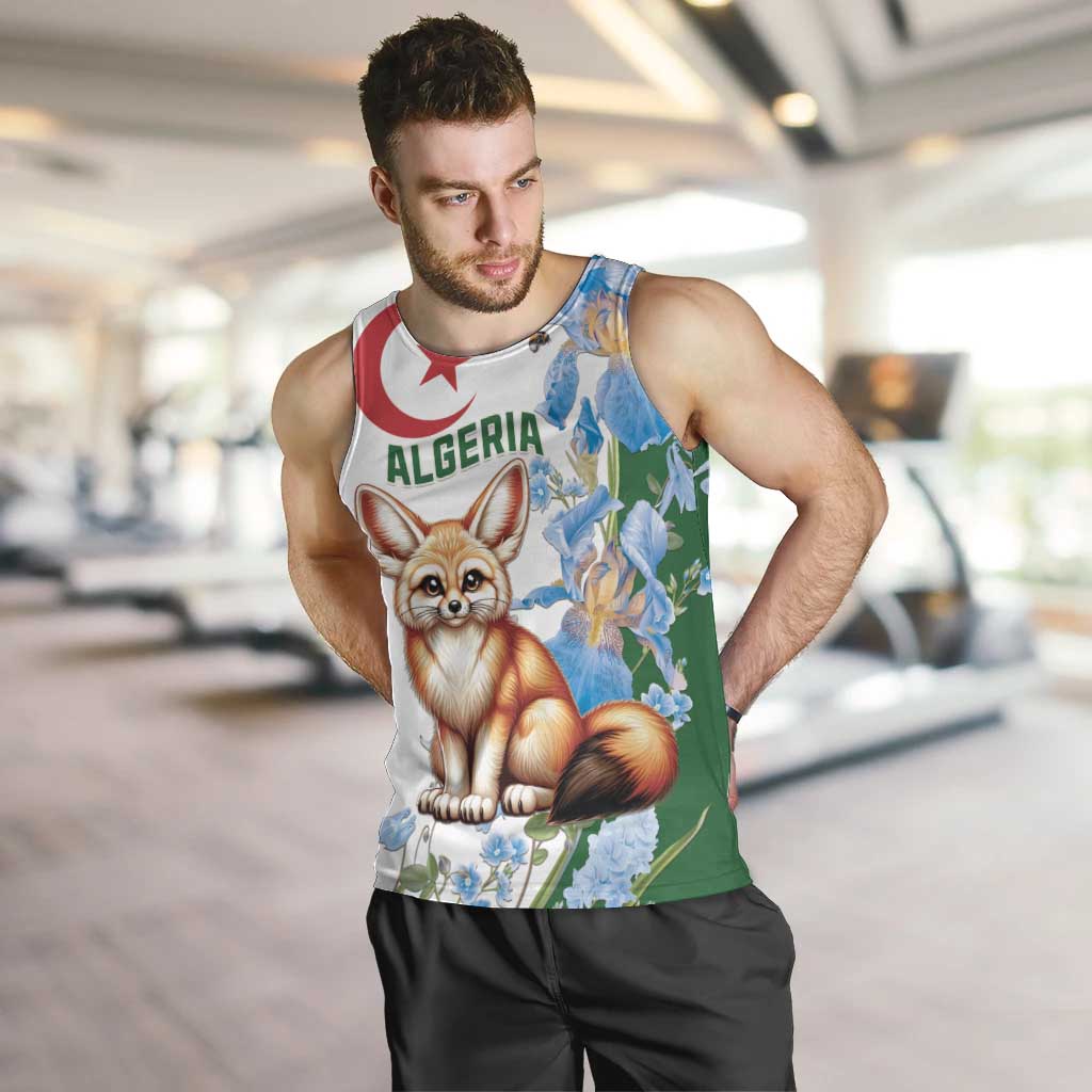 Algeria Fennec Fox Men Tank Top Blue Isris Flower