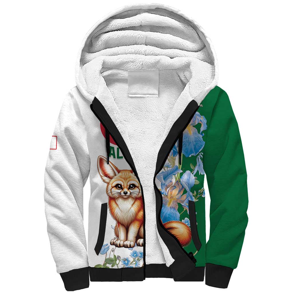 Algeria Fennec Fox Sherpa Hoodie Blue Isris Flower