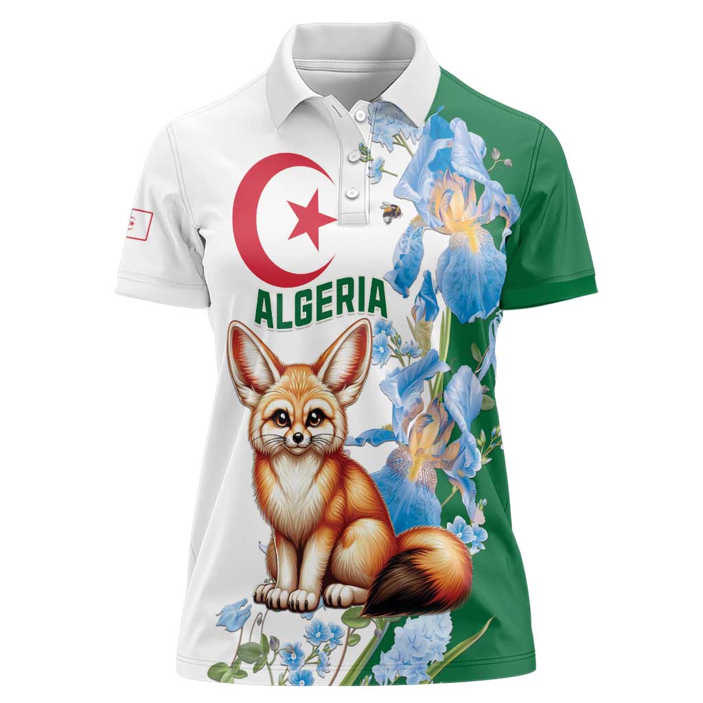 Algeria Fennec Fox Women Polo Shirt Blue Isris Flower