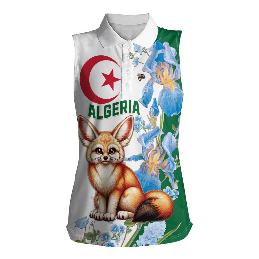 Algeria Fennec Fox Women Sleeveless Polo Shirt Blue Isris Flower