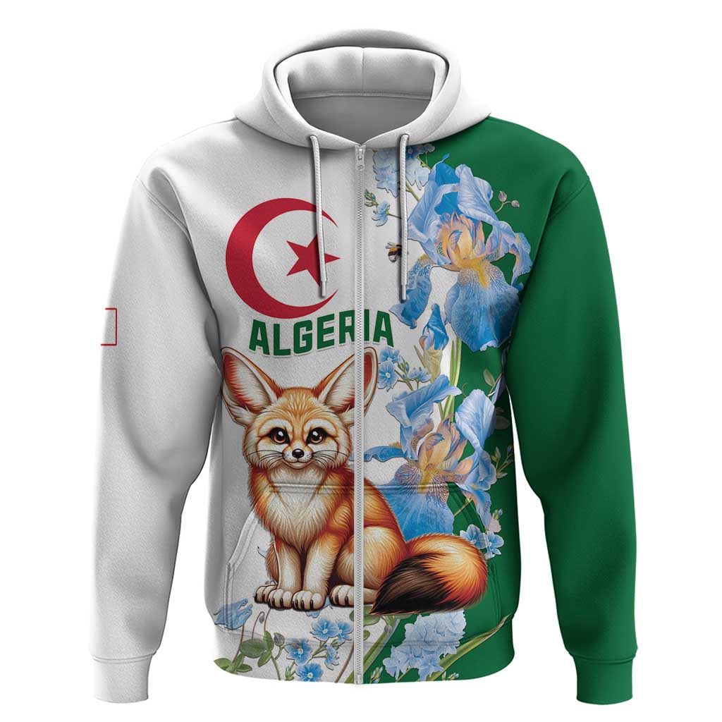 Algeria Fennec Fox Zip Hoodie Blue Isris Flower