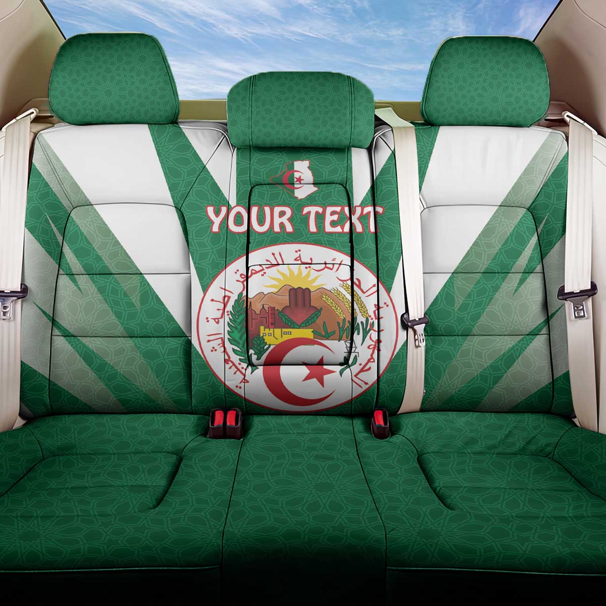 Personalised Algeria Back Car Seat Cover Coat Of Arms With Islamic Pattern