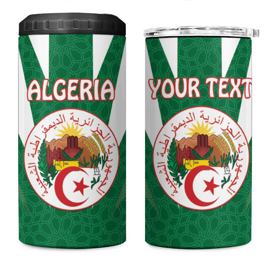 Personalised Algeria 4 in 1 Can Cooler Tumbler Coat Of Arms With Islamic Pattern