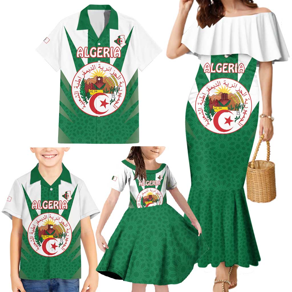 Personalised Algeria Family Matching Mermaid Dress and Hawaiian Shirt Coat Of Arms With Islamic Pattern