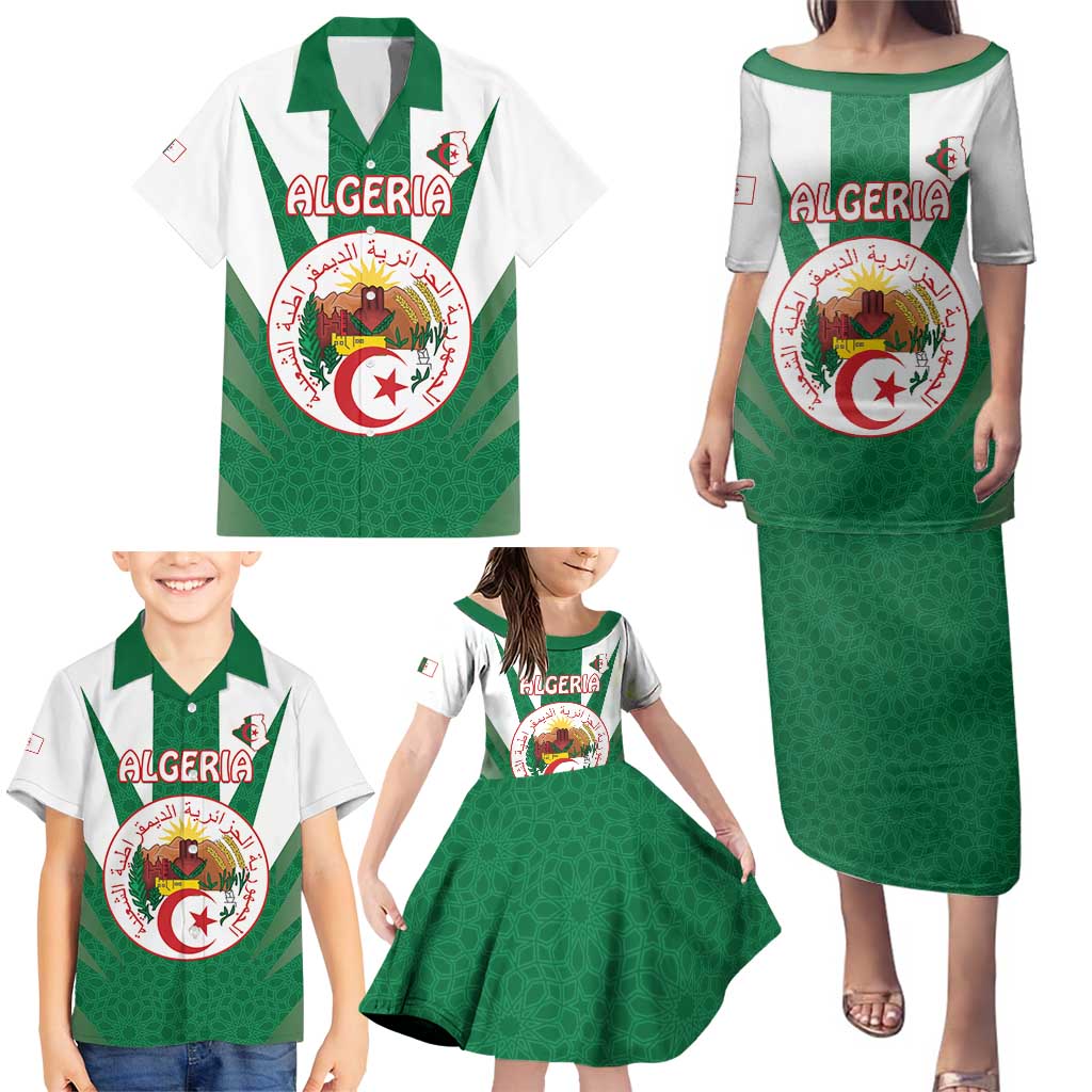 Personalised Algeria Family Matching Puletasi and Hawaiian Shirt Coat Of Arms With Islamic Pattern