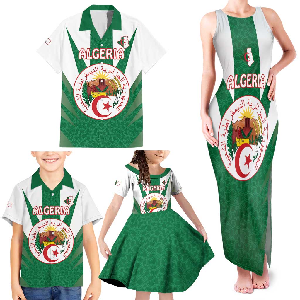 Personalised Algeria Family Matching Tank Maxi Dress and Hawaiian Shirt Coat Of Arms With Islamic Pattern