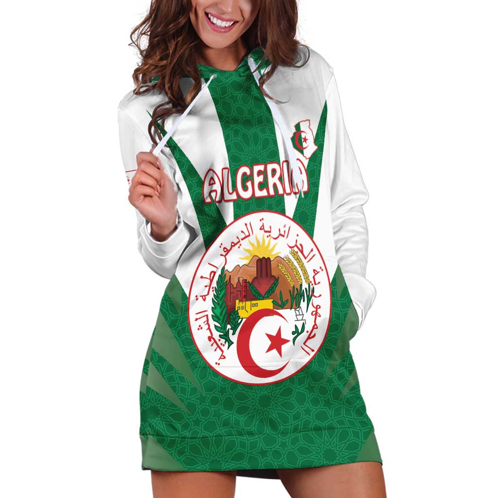 Personalised Algeria Hoodie Dress Coat Of Arms With Islamic Pattern