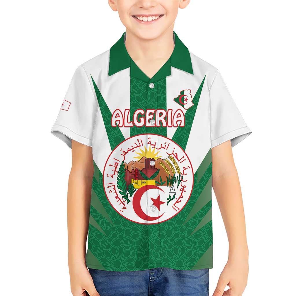 Personalised Algeria Kid Hawaiian Shirt Coat Of Arms With Islamic Pattern