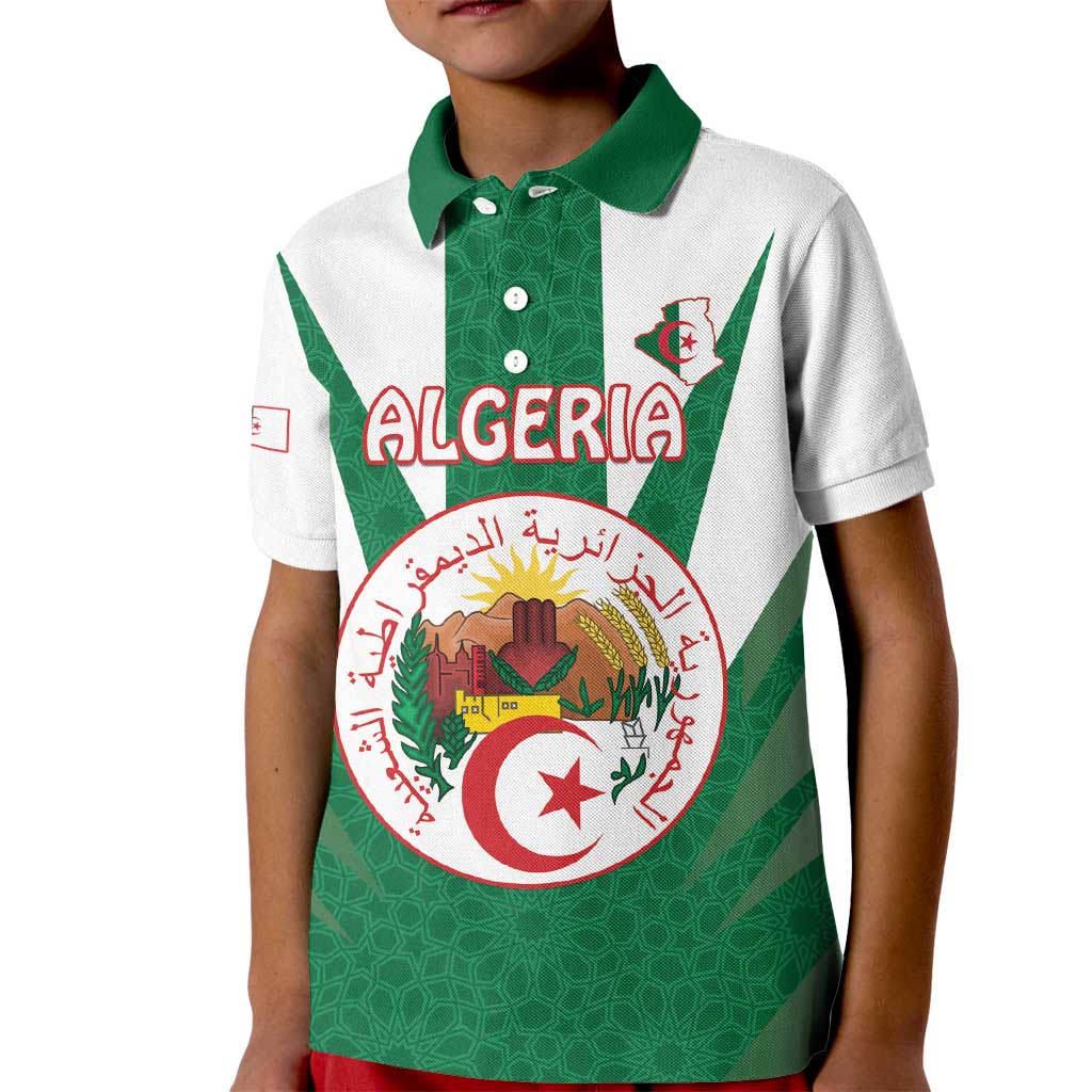 Personalised Algeria Kid Polo Shirt Coat Of Arms With Islamic Pattern