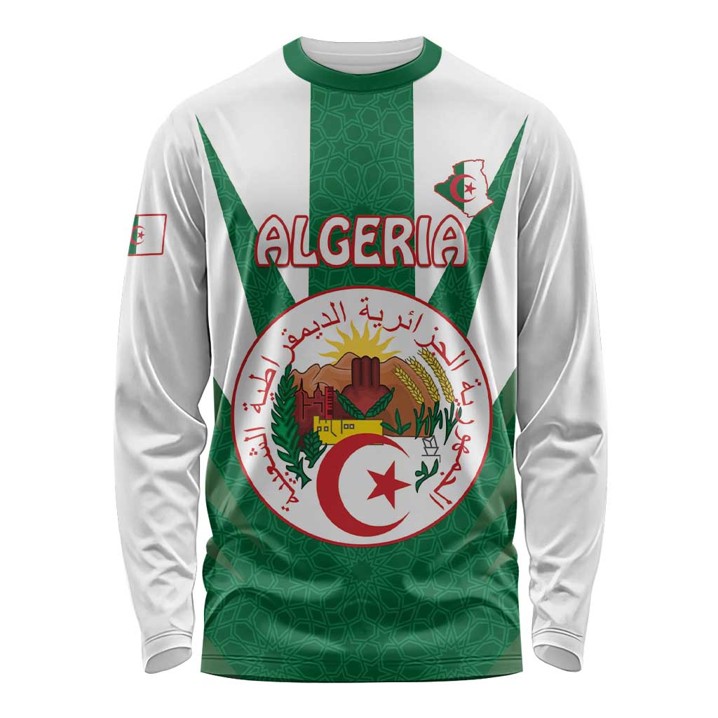 Personalised Algeria Long Sleeve Shirt Coat Of Arms With Islamic Pattern