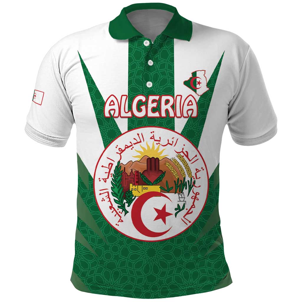 Personalised Algeria Polo Shirt Coat Of Arms With Islamic Pattern