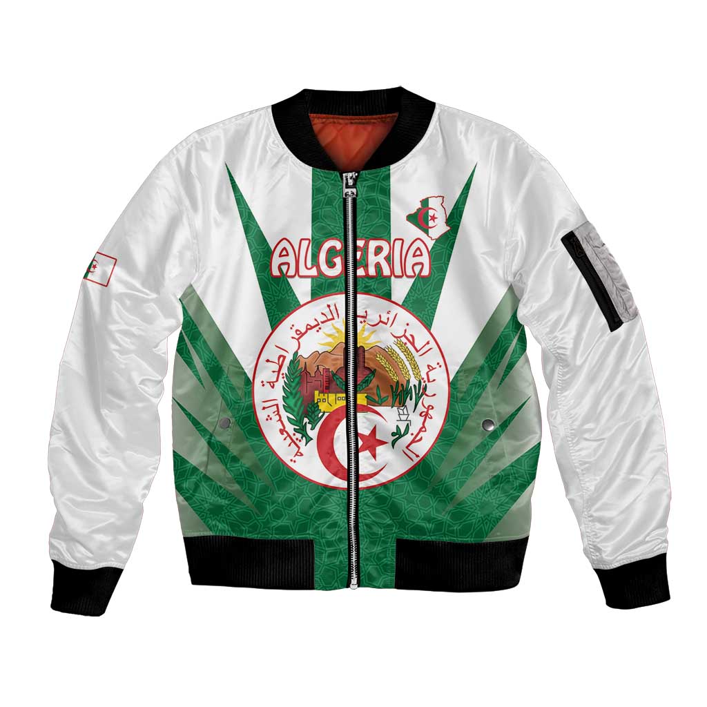 Personalised Algeria Sleeve Zip Bomber Jacket Coat Of Arms With Islamic Pattern