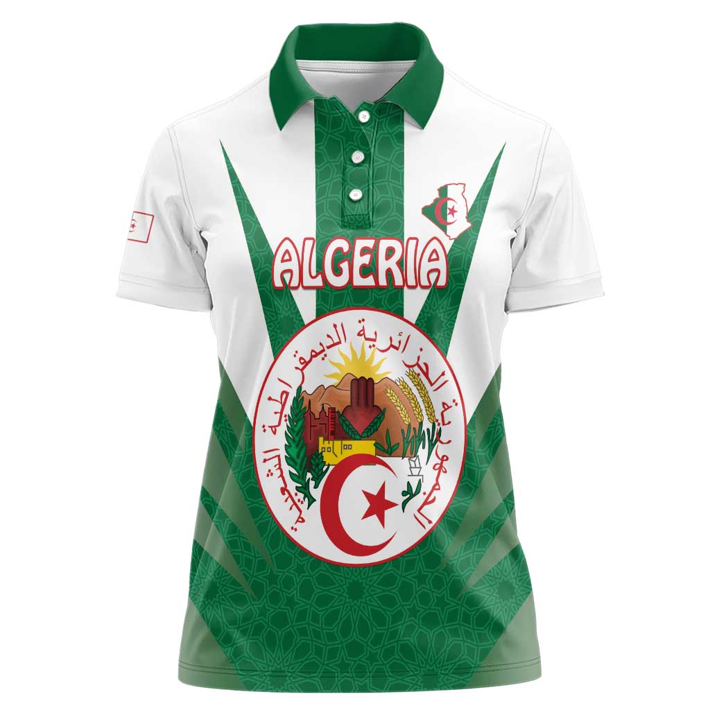 Personalised Algeria Women Polo Shirt Coat Of Arms With Islamic Pattern