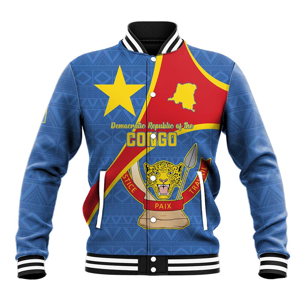 Personalised DR Congo Baseball Jacket Coat Of Arms African Pattern