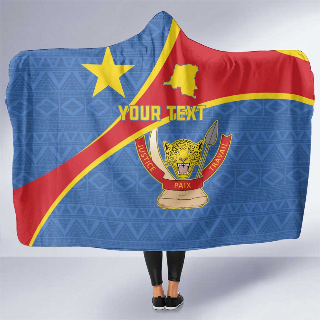 Personalised DR Congo Hooded Blanket Coat Of Arms African Pattern