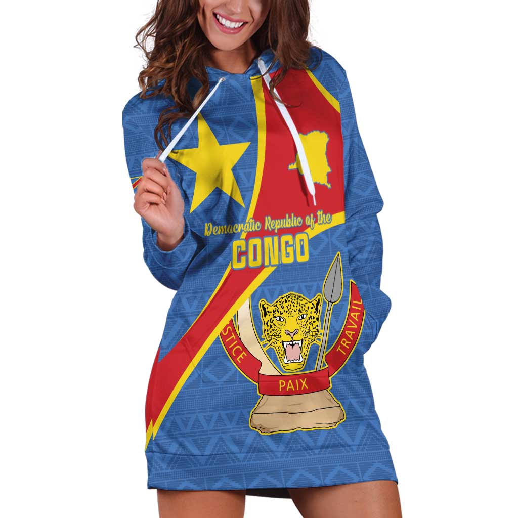 Personalised DR Congo Hoodie Dress Coat Of Arms African Pattern