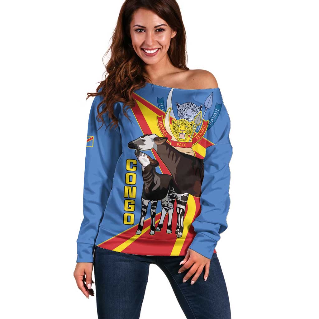 DR Congo Okapi Off Shoulder Sweater With Coat Of Arms