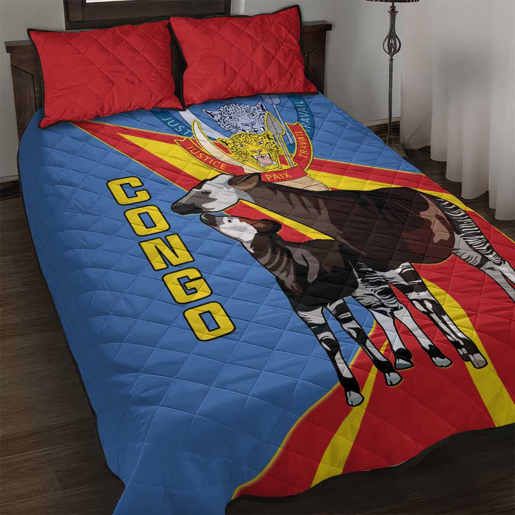 DR Congo Okapi Quilt Bed Set With Coat Of Arms