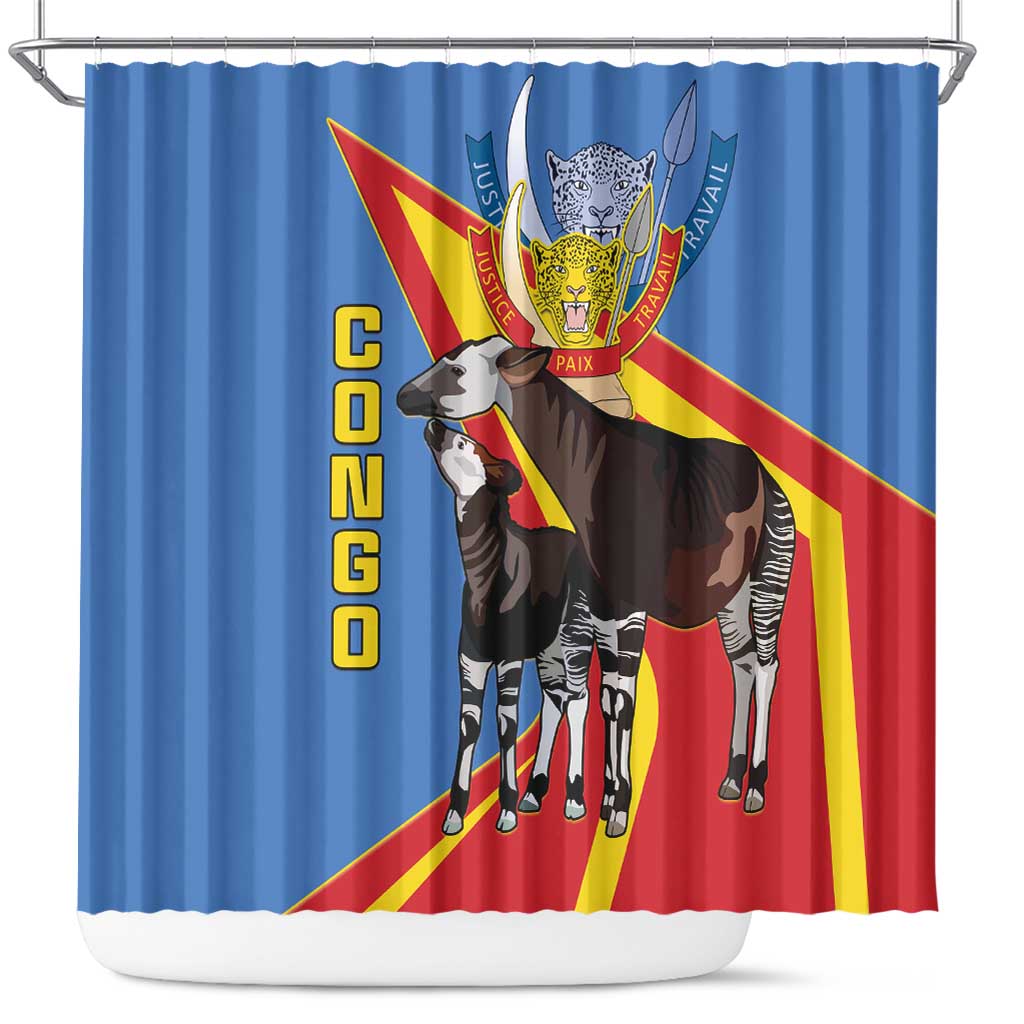 DR Congo Okapi Shower Curtain With Coat Of Arms