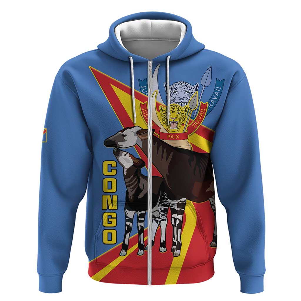 DR Congo Okapi Zip Hoodie With Coat Of Arms