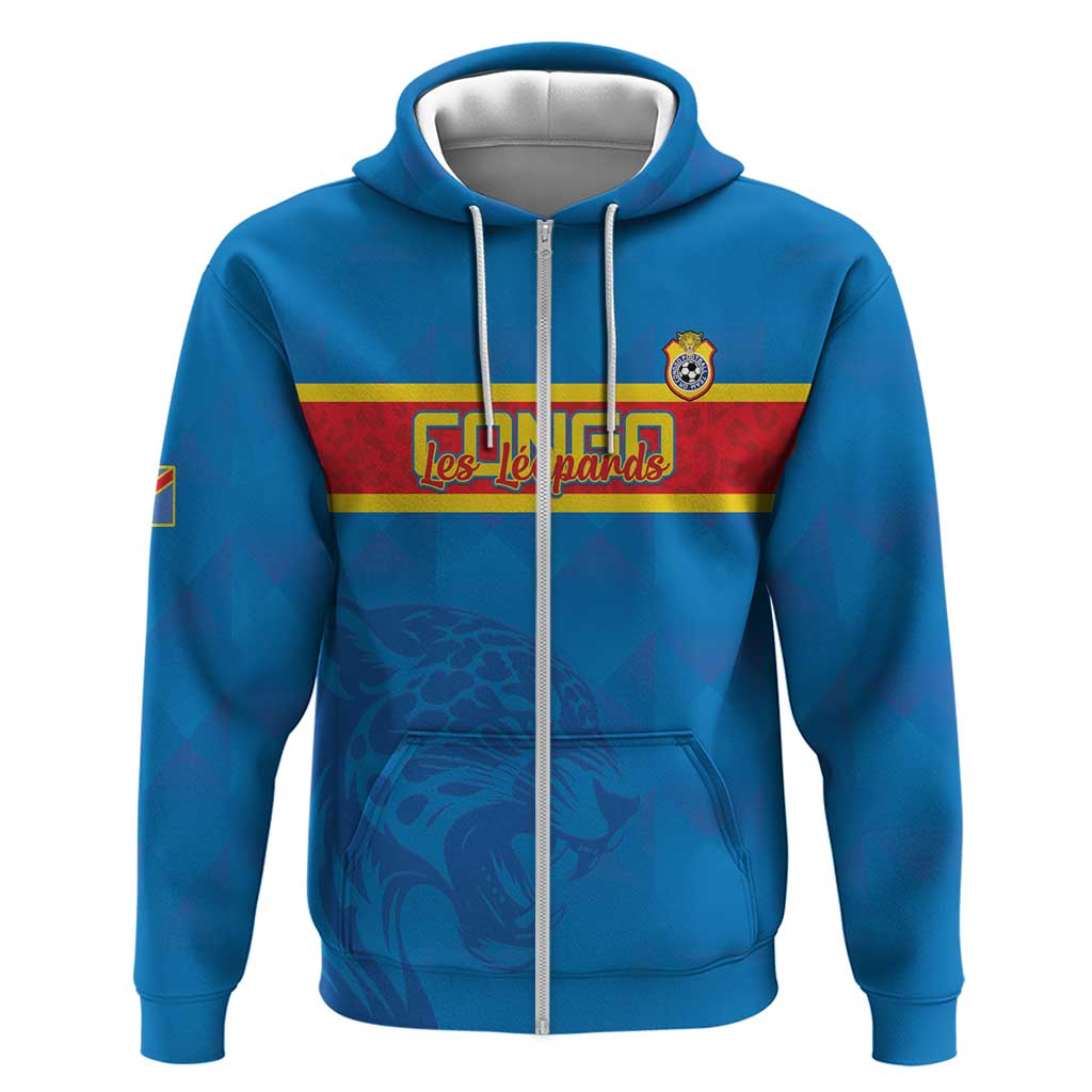 Custom DR Congo Football Zip Hoodie Go Les Léopards