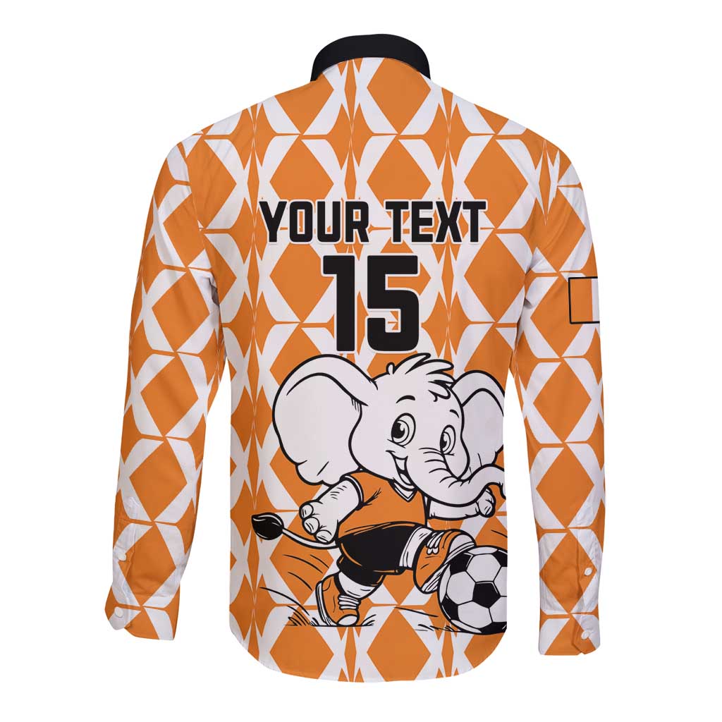 Orange and white long-sleeve button football shirt, back with text and number 15 graphic