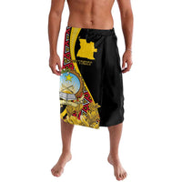 Black graphic shorts with angled Angola crest and yellow emblem print