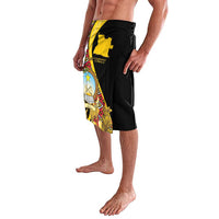 Black graphic shorts with Angola crest, yellow emblem, and side print