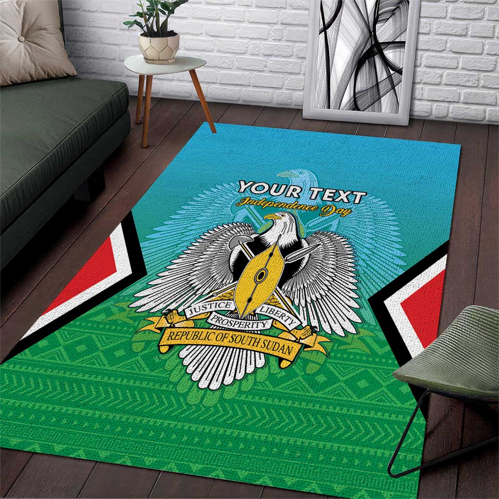 Personalised South Sudan Independence Day Area Rug Coat Of Arms With Flag Map