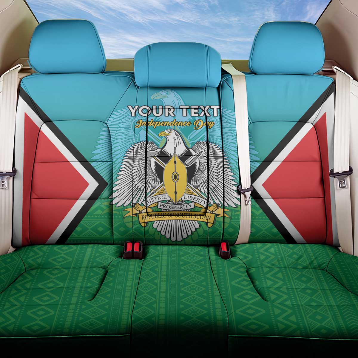 Personalised South Sudan Independence Day Back Car Seat Cover Coat Of Arms With Flag Map - Wonder Print Shop