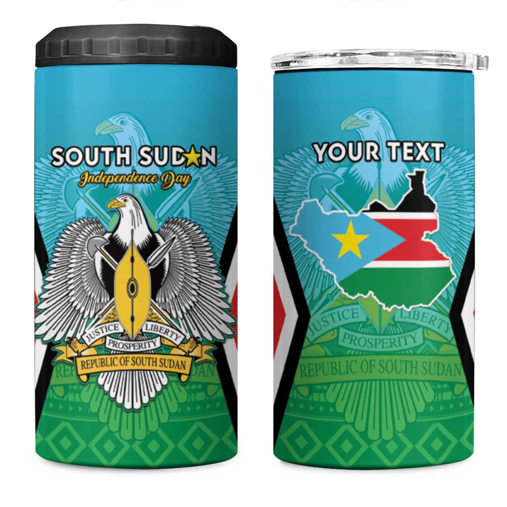 Personalised South Sudan Independence Day 4 in 1 Can Cooler Tumbler Coat Of Arms With Flag Map - Wonder Print Shop