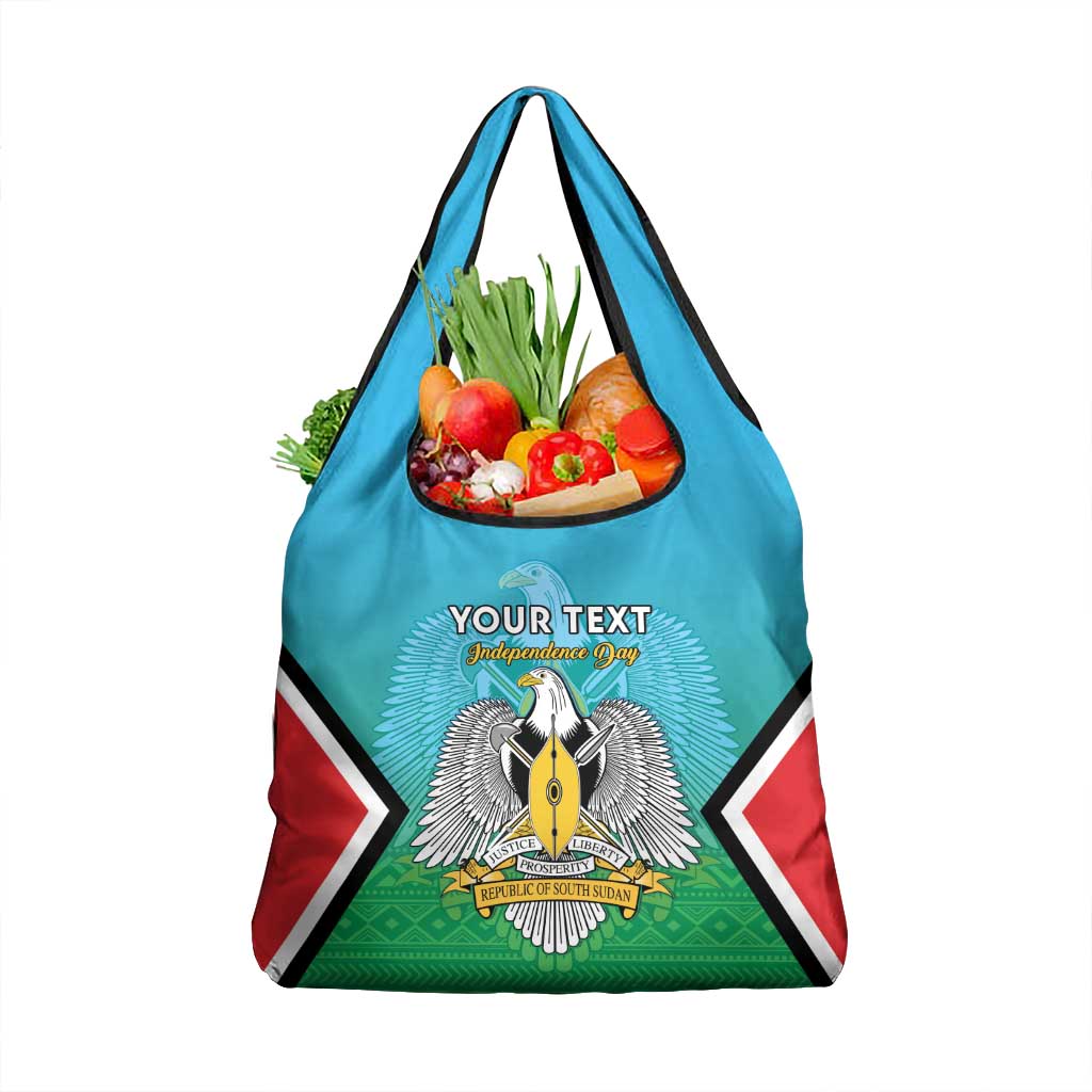 Personalised South Sudan Independence Day Grocery Bag Coat Of Arms With Flag Map