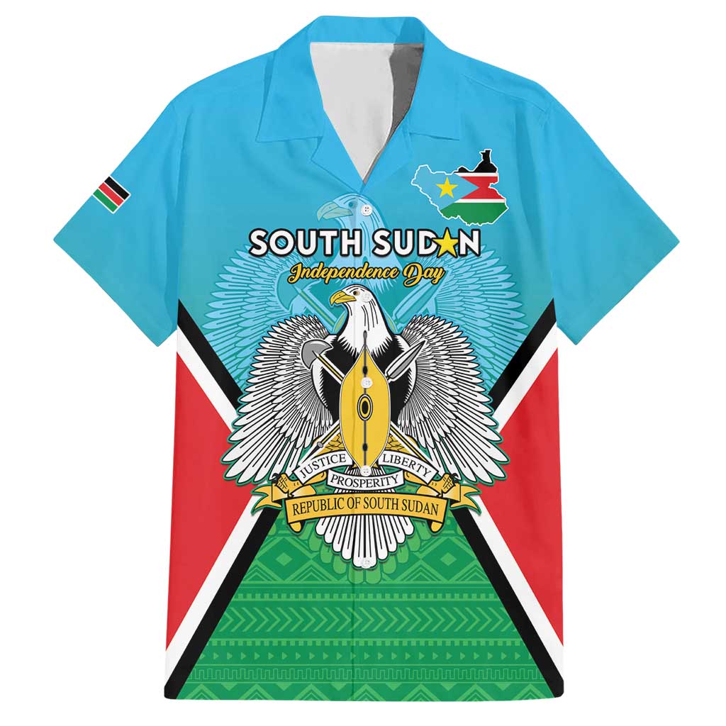 Personalised South Sudan Independence Day Hawaiian Shirt Coat Of Arms With Flag Map - Wonder Print Shop