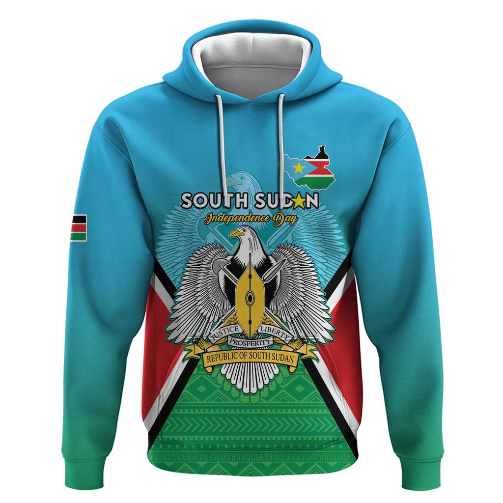 Personalised South Sudan Independence Day Hoodie Coat Of Arms With Flag Map - Wonder Print Shop