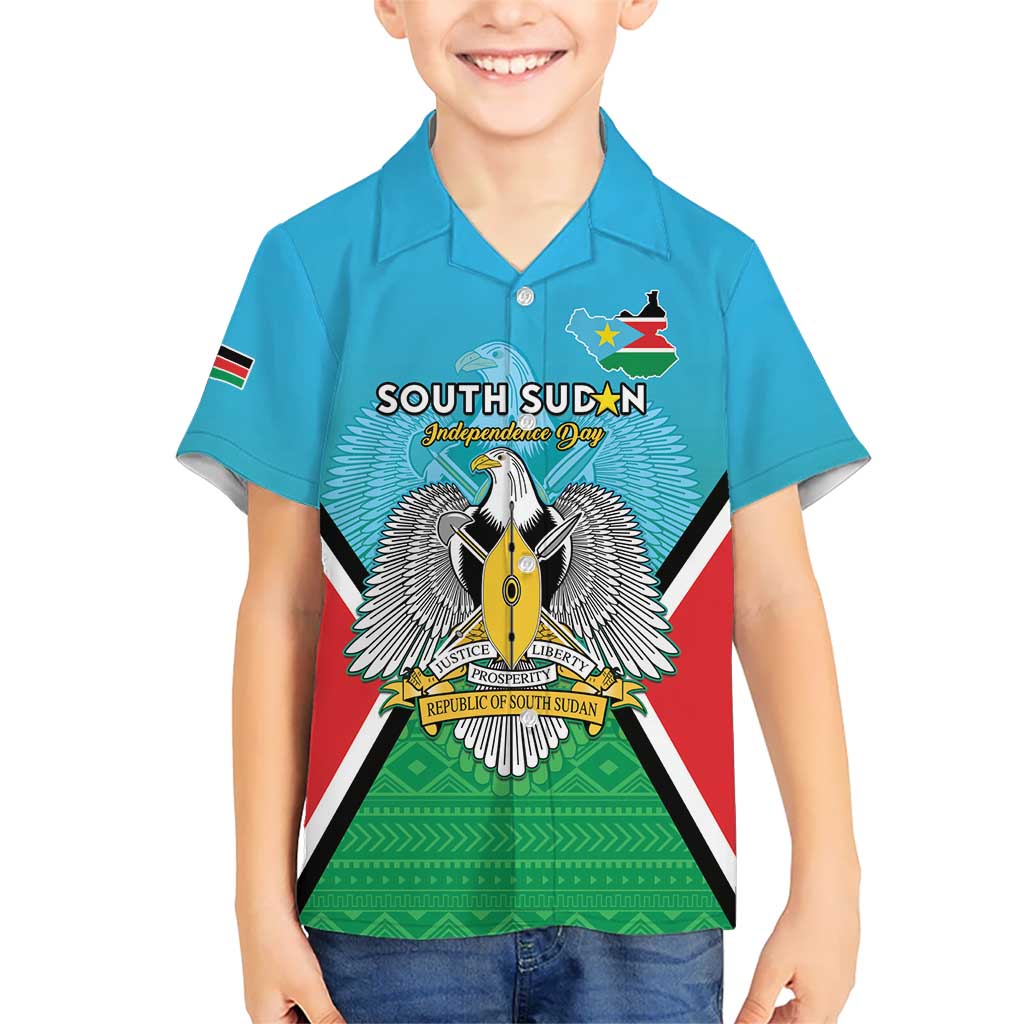 Personalised South Sudan Independence Day Kid Hawaiian Shirt Coat Of Arms With Flag Map - Wonder Print Shop