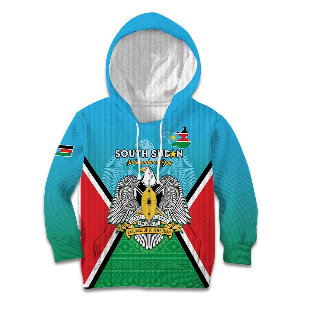 Personalised South Sudan Independence Day Kid Hoodie Coat Of Arms With Flag Map - Wonder Print Shop