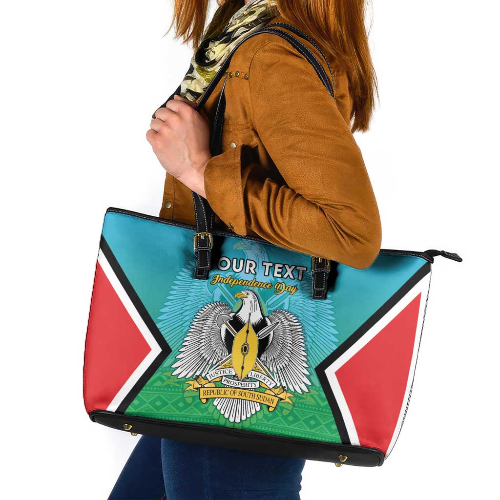 Personalised South Sudan Independence Day Leather Tote Bag Coat Of Arms With Flag Map - Wonder Print Shop