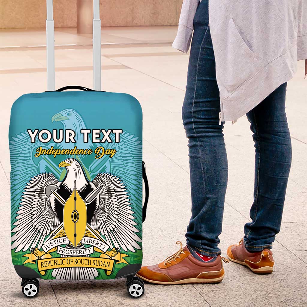 Personalised South Sudan Independence Day Luggage Cover Coat Of Arms With Flag Map