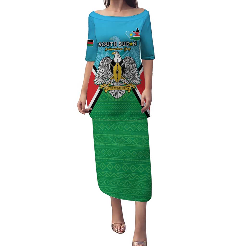 Personalised South Sudan Independence Day Puletasi Coat Of Arms With Flag Map - Wonder Print Shop