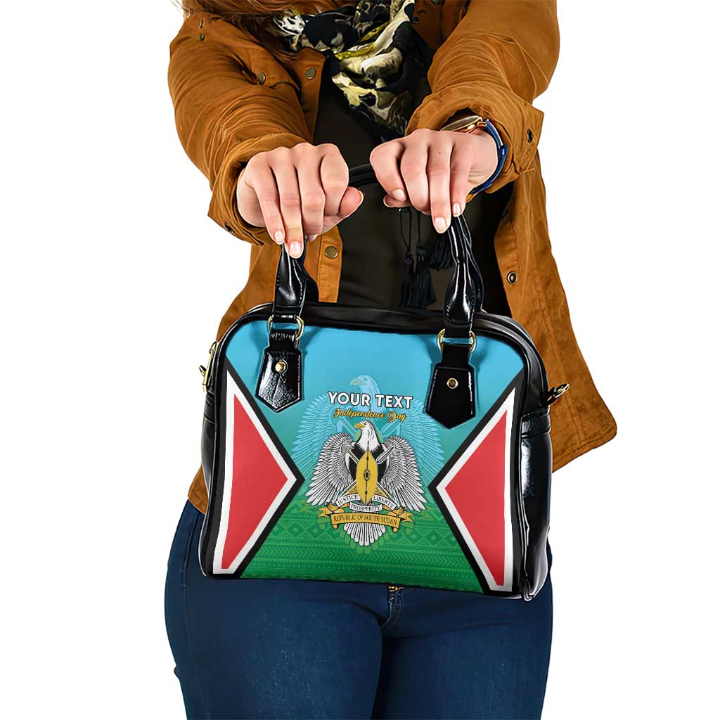 Personalised South Sudan Independence Day Shoulder Handbag Coat Of Arms With Flag Map